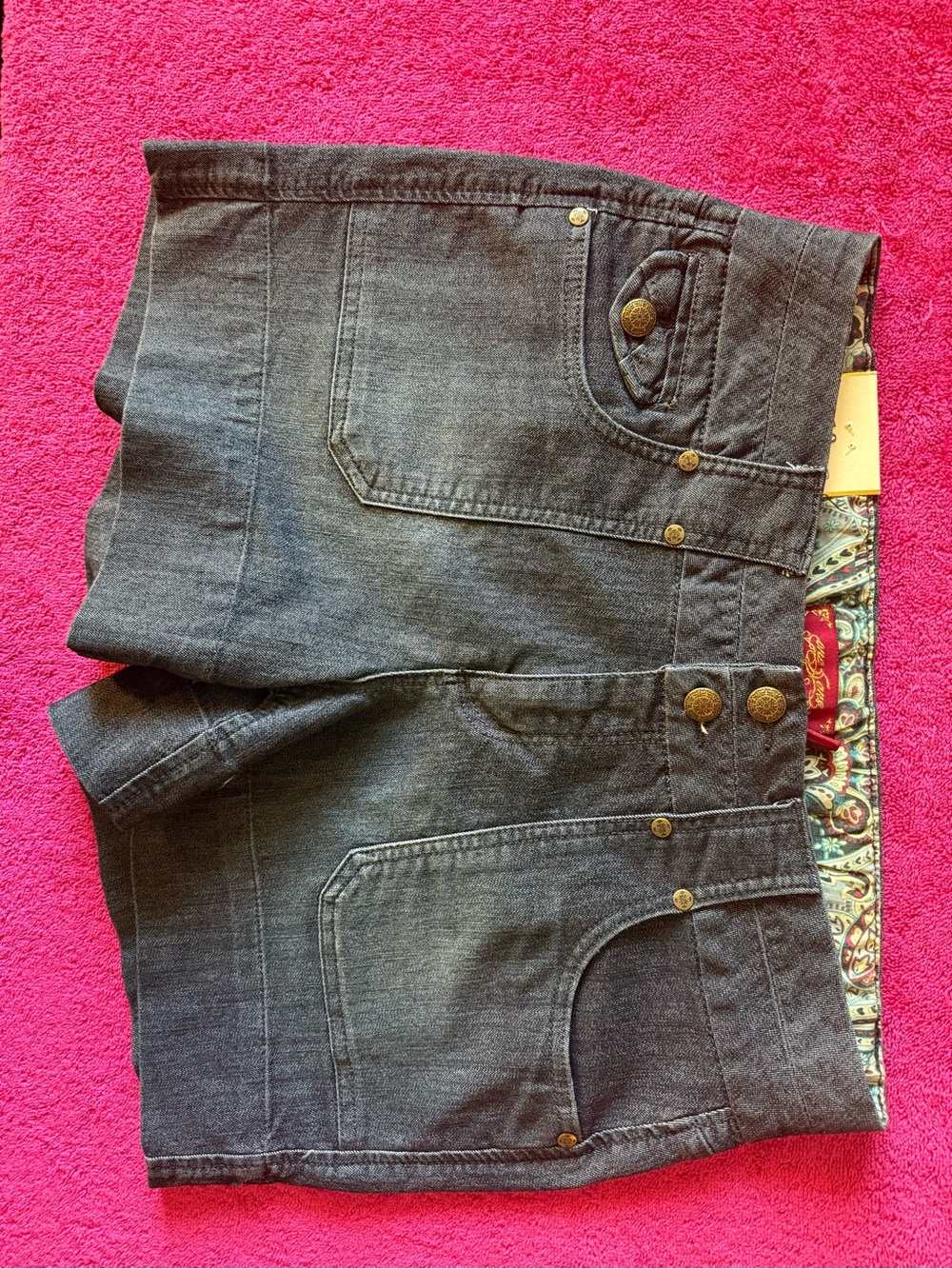 one 5 one Charcoal Grey Denim Shorts with Patterned Waistband